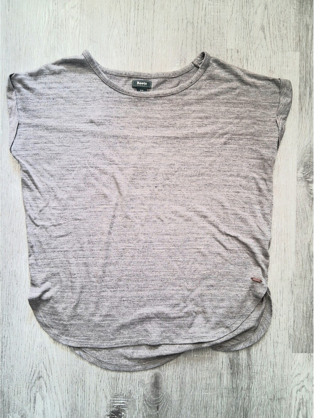 Roots Canada Womans Small Grey Melange Cuffed Sleeve Short Sleeve Scoop Neck Top